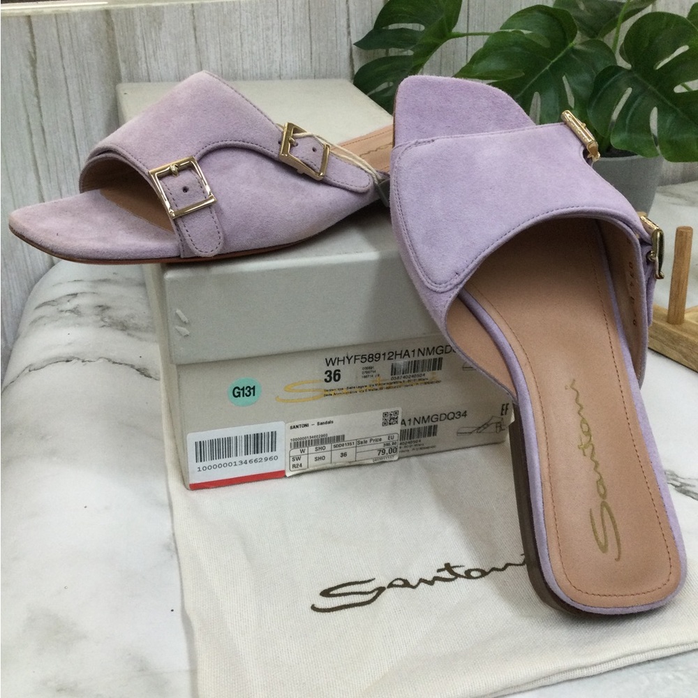 NIB Suede Slide Sandal in Light Lavender by Santoni